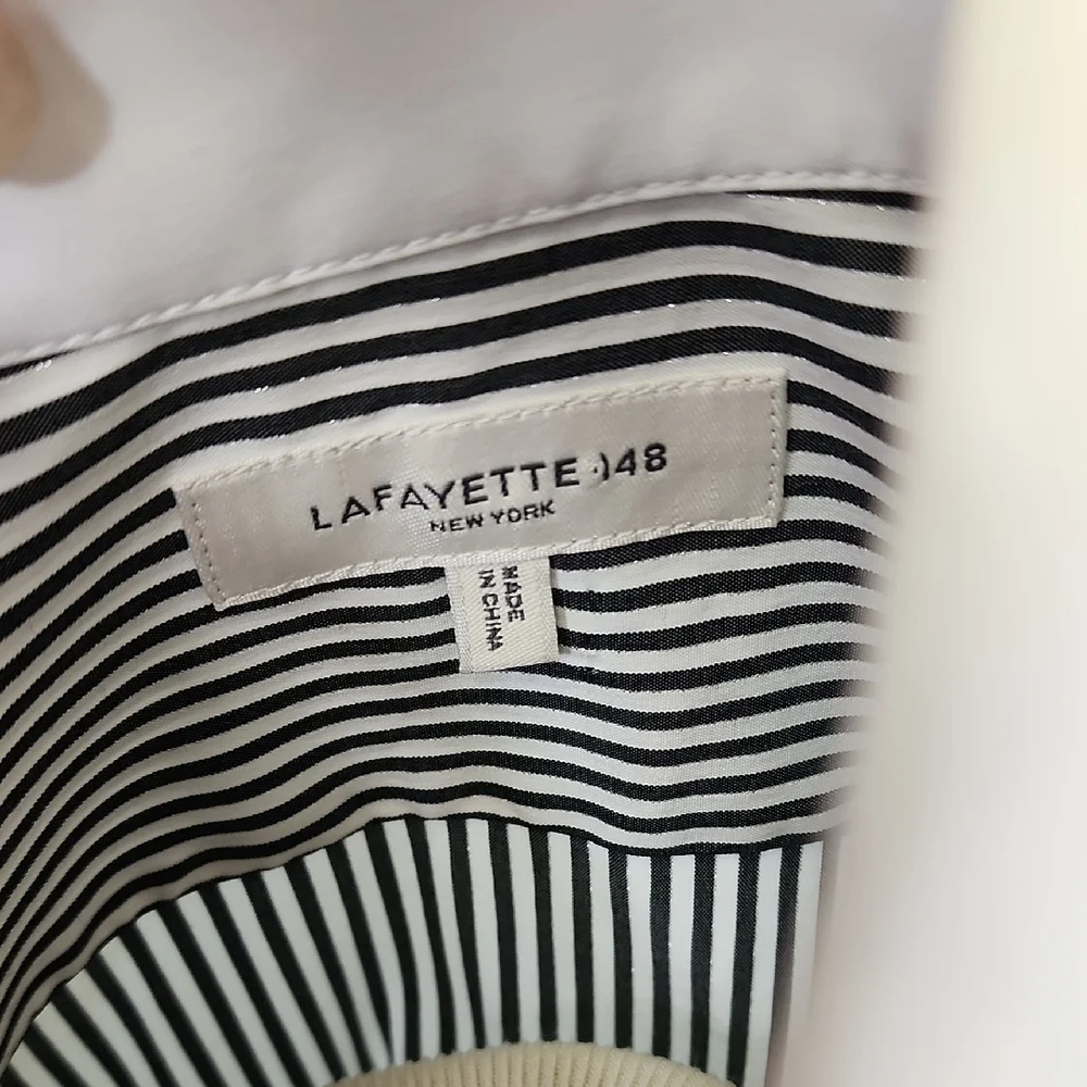 Lafayette 148 New York Black and White Striped Dress Shirt - Picture 5 of 6